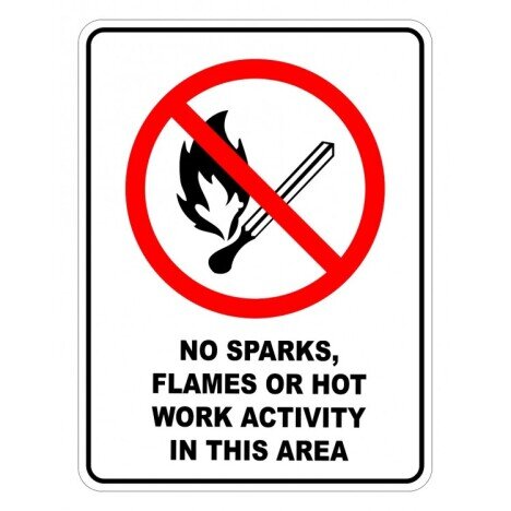 No Sparks Flames Or Hot Work Activity In This Area sign