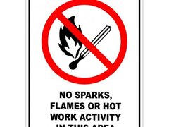 No Sparks Flames Or Hot Work Activity In This Area sign