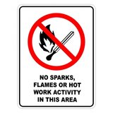 No Sparks Flames Or Hot Work Activity In This Area sign